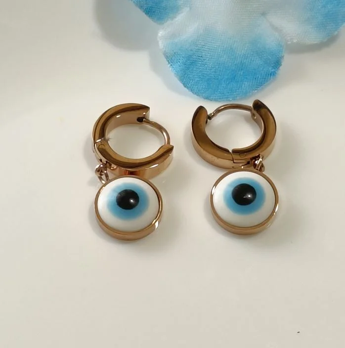 Organic Pearl Earrings-Tarohi JewelsStainless Steel Gold/Rosegold/Silver Plated Evil Eye Dangle Earring-STNER 2574