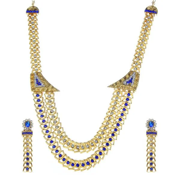 Gemstone Necklaces for Brides-Soha Fashion Blue Austrian Stone Gold Plated Necklace Set