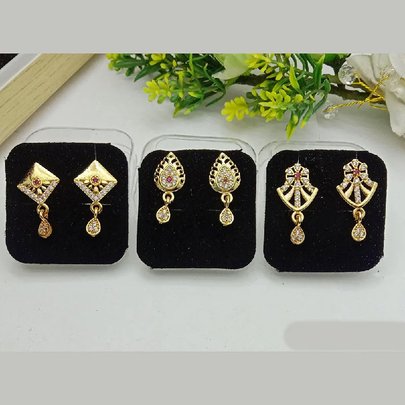 Geometric Gold Earrings-SP Jewellery Gold Plated Austrian Stone Dangler Earrings Combo