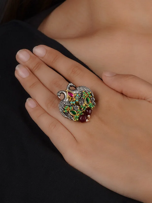 Gemstone Solitaire Rings-Multicolor Tribal Ring - EK-SFRNG153