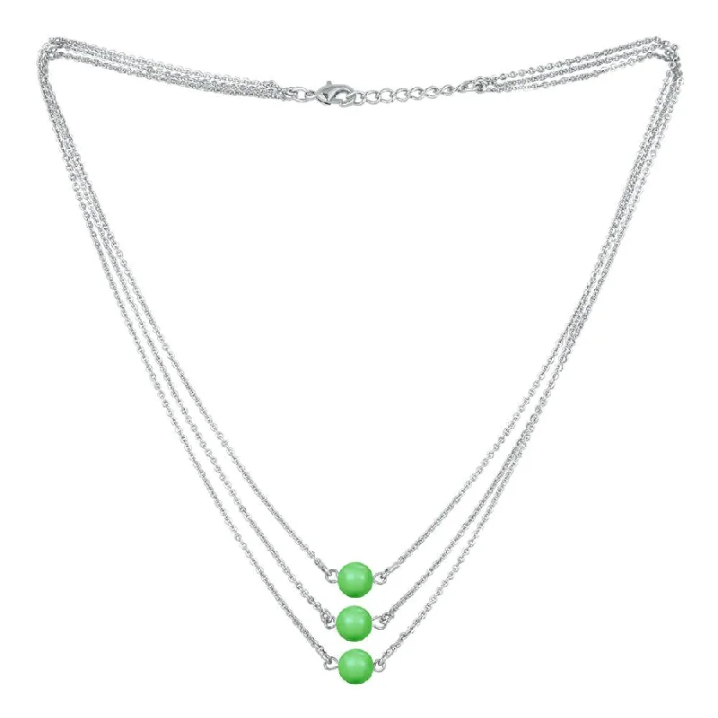 Small Pendant Necklaces-Mahi Designer Multilayered Neon Green Swarovski Pearl Necklace Mala Made of Alloy for Girls and Women