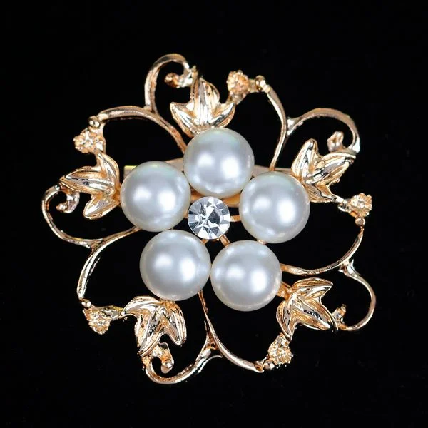 Vintage Diamond Brooch-Rhinestone  Pearl Crystal Gold or Silver Brooch BR-102