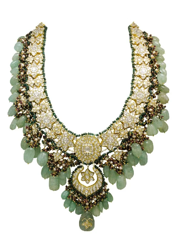 Green Gemstone Necklaces-Farzeen Polki Long Necklace