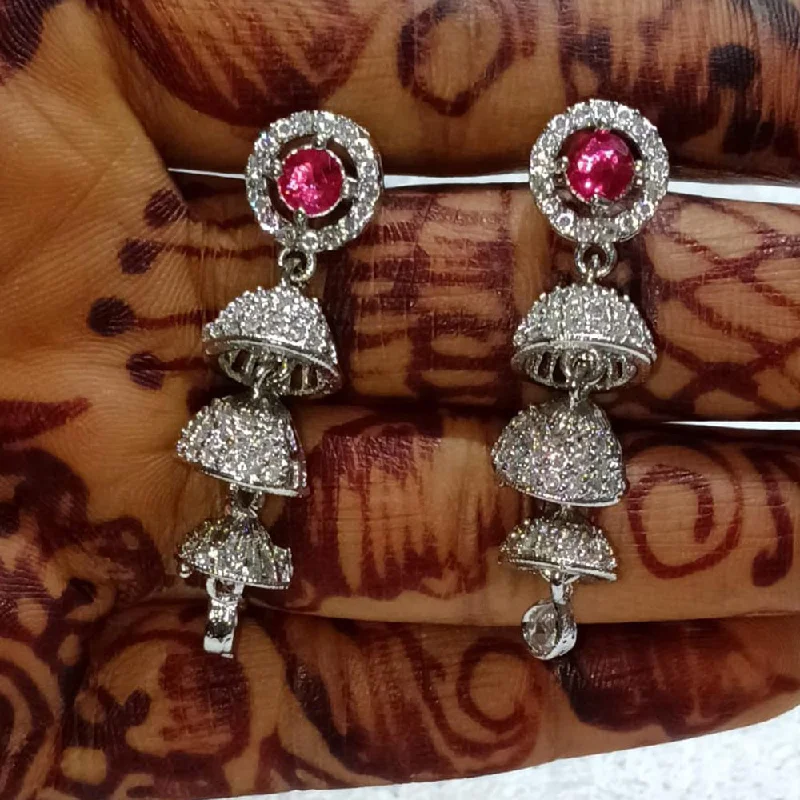 Elegant Crystal Earrings-Kavita Art Silver Plated American Diamond Jhumki