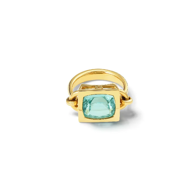 Elegant Wedding Rings-Baguette Large Ring 18ct Yellow Gold - Aquamarine