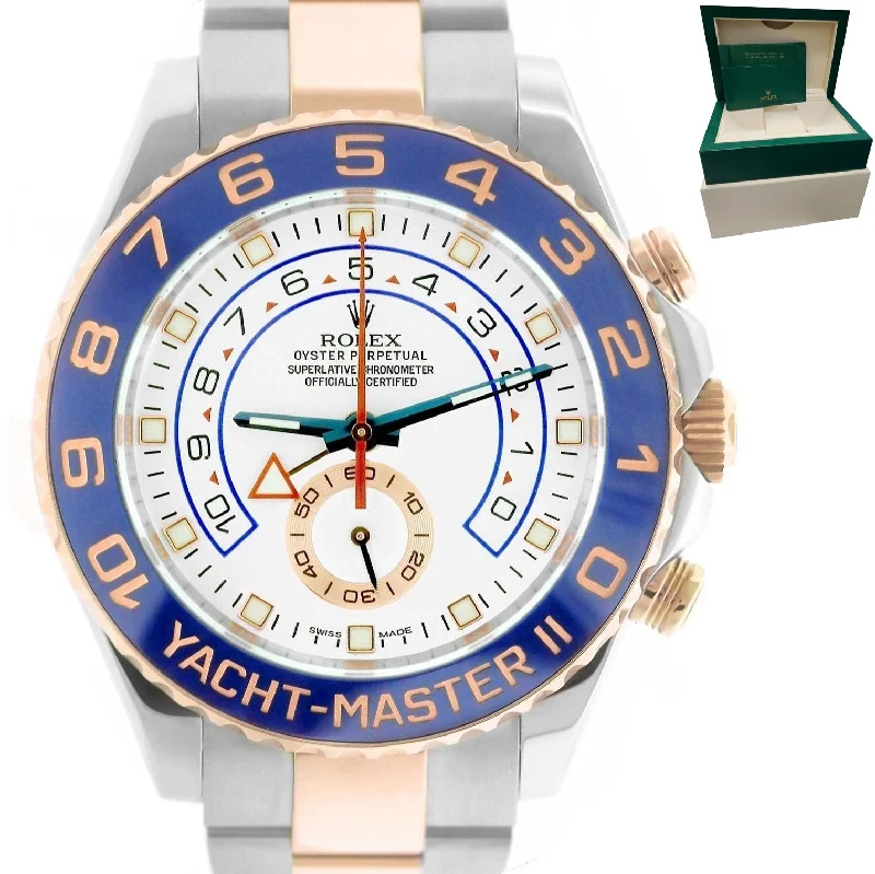 Men’s Sports Watches with GPS-Men's Rolex Yacht-Master II 44mm Two-Tone Rose Gold Steel Ceramic Watch 116681