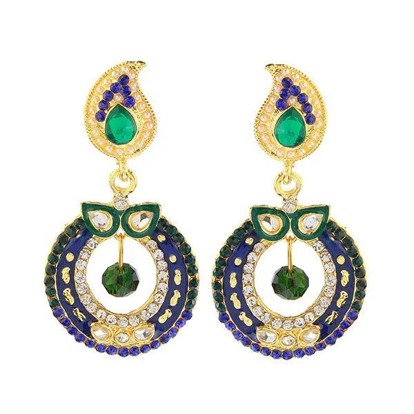 Premium Gold Earrings-Kriaa Purple And Green Meenakari Kundan Pack Of 6 Dangler Earrings - 1304616