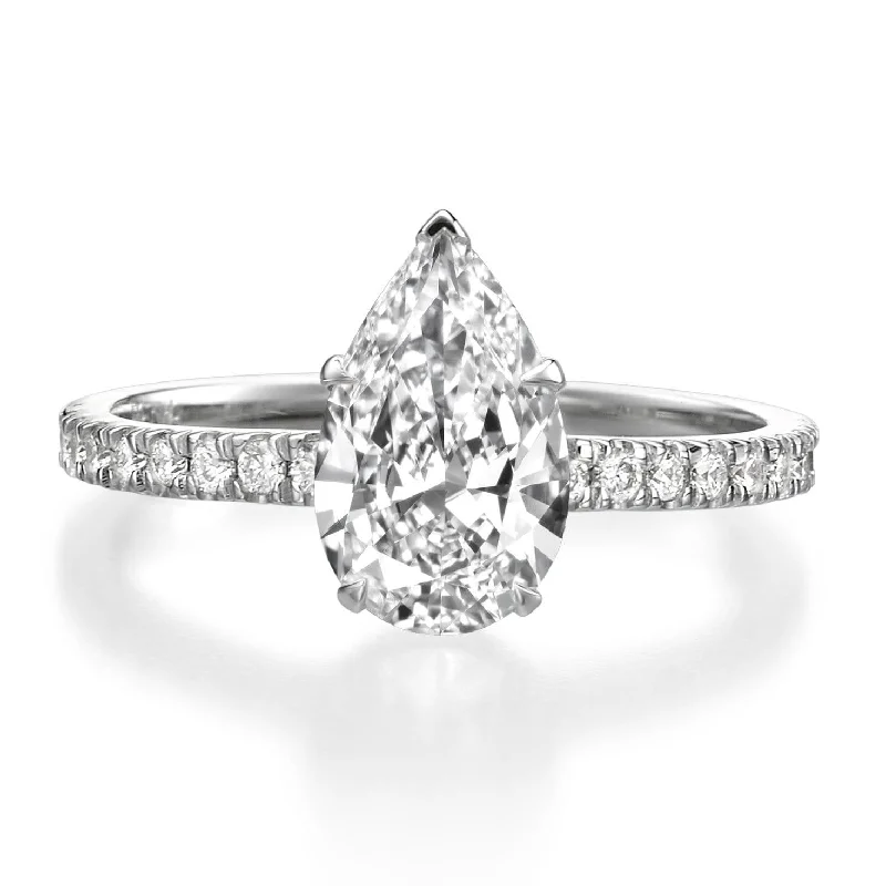 Oval Diamond Rings-1.85 ct Pear Shaped Diamond Engagement Ring