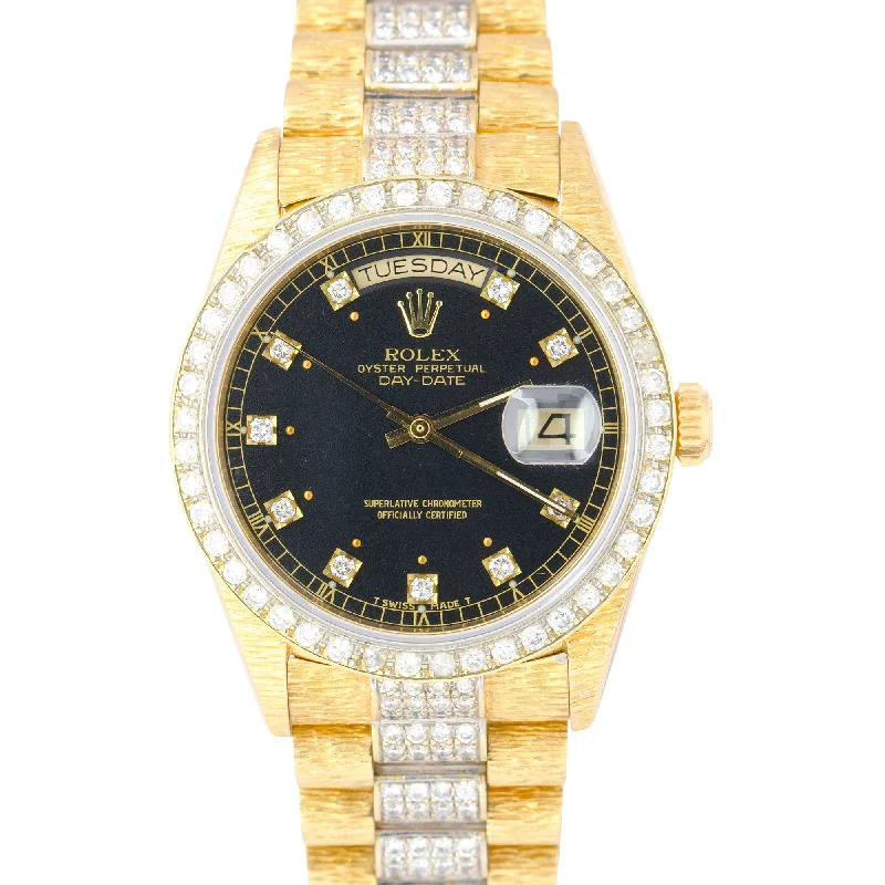 Stylish Watches with Modern Design-Rolex Day-Date President Black DIAMOND 36mm 18K Gold Automatic Watch 18038