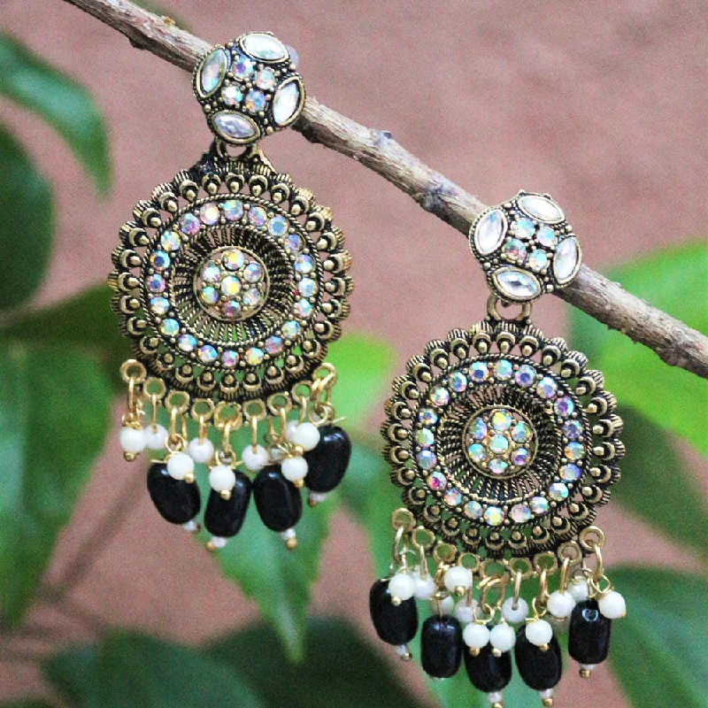 Handcrafted Earrings-H K Fashion  Gold Plated Austrian Stone And Beads Dangler Earrings