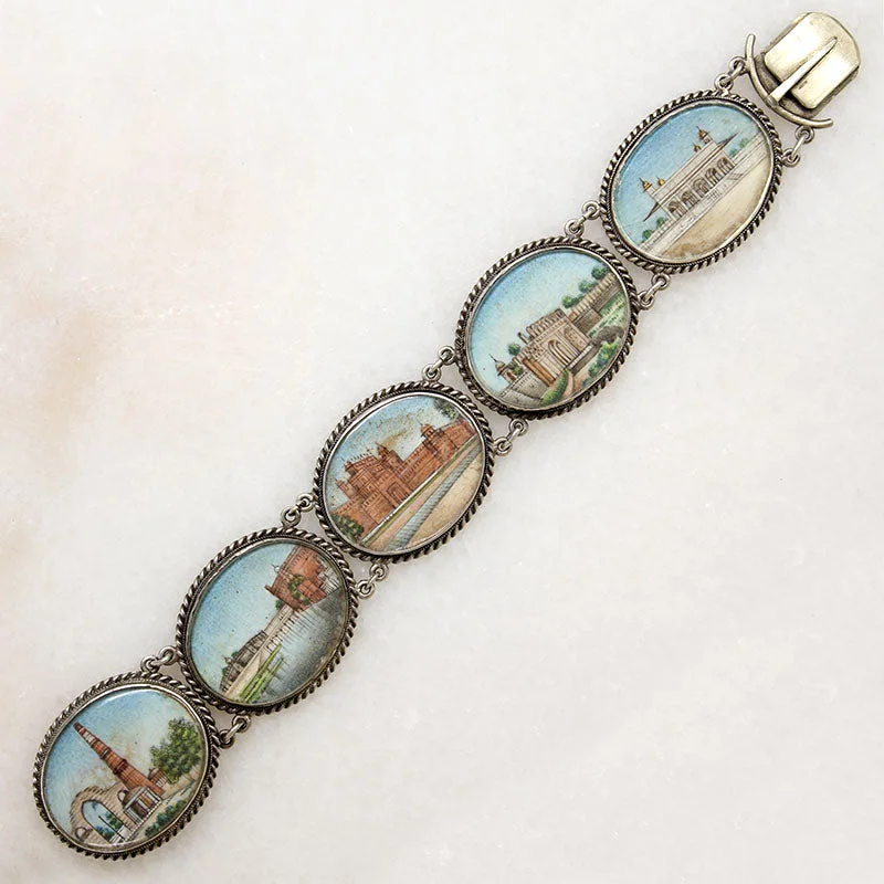 Adjustable Rope Bracelets-Hand Painted 19th Century Grand Tour Souvenir Bracelet