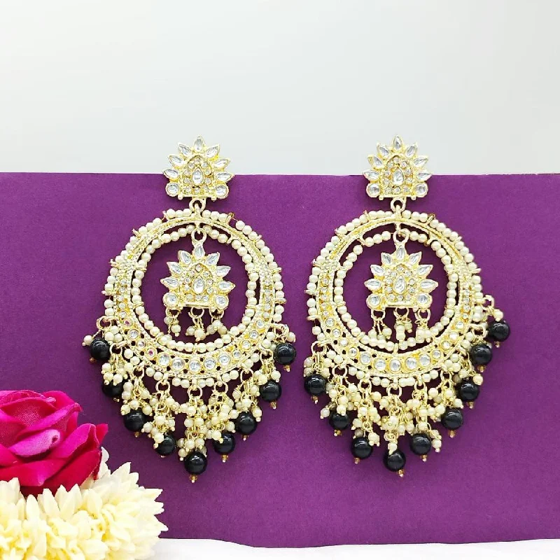 Rose Gold Earrings for Bridesmaids-Manisha Jewellery Gold Plated Kundan Stone And Pearls Dangler Earrings