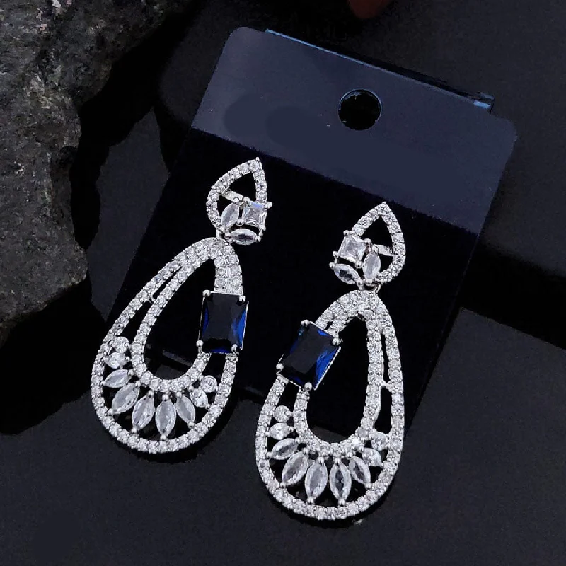 Glittery Earrings for Parties-Akruti Collection Silver Plated AD Dangler Earrings