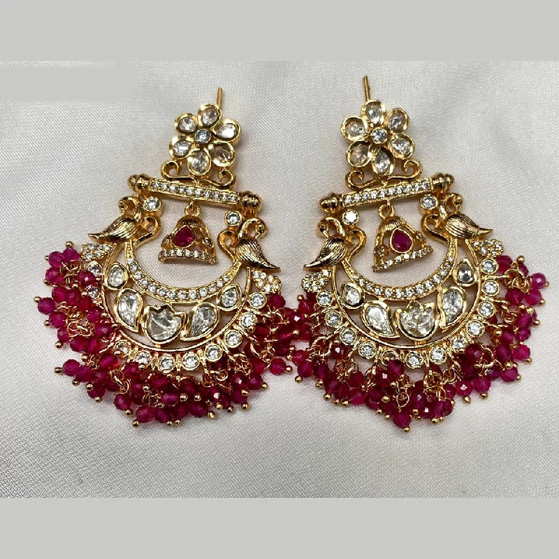 Light Crystal Earrings-Amoliya Jewels Gold Plated Polki Kundan Stone And Beads Dangler Earrings