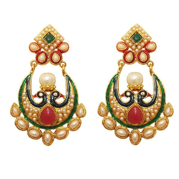 Handcrafted Pearl Earrings-Kriaa Multicolor Gold Plated Dangler Peacock Earrings