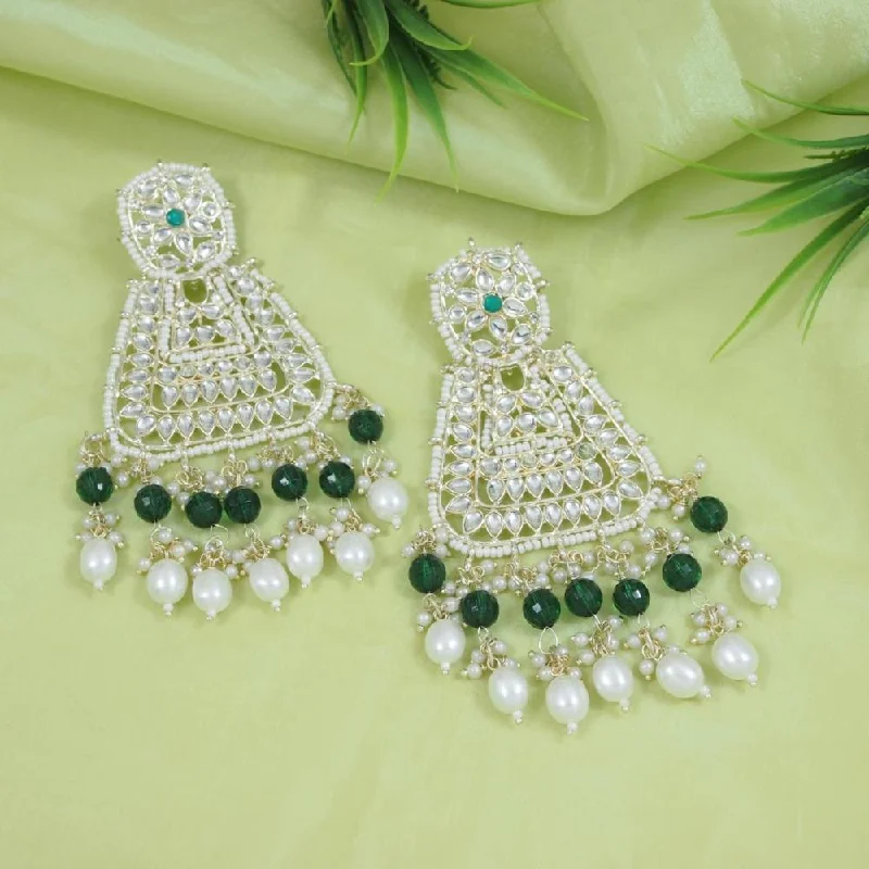 Stud Earrings for Women-Etnico Gold Plated Traditional Kundan & Pearl Drop Dangle Earrings For Women (E2798G)