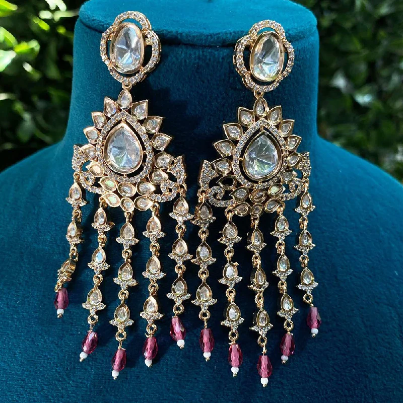 Vibrant Gemstone Earrings-Royal Kundan Jewellery Gold Plated Polki Kundan And Beads Dangler Earrings