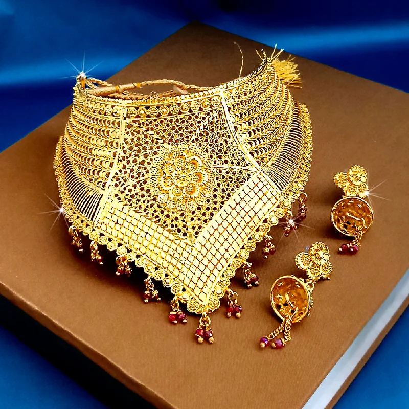 Gold Choker Necklaces-Kalyani Forming Gold Plated Traditional Designer Necklace & Earring Set