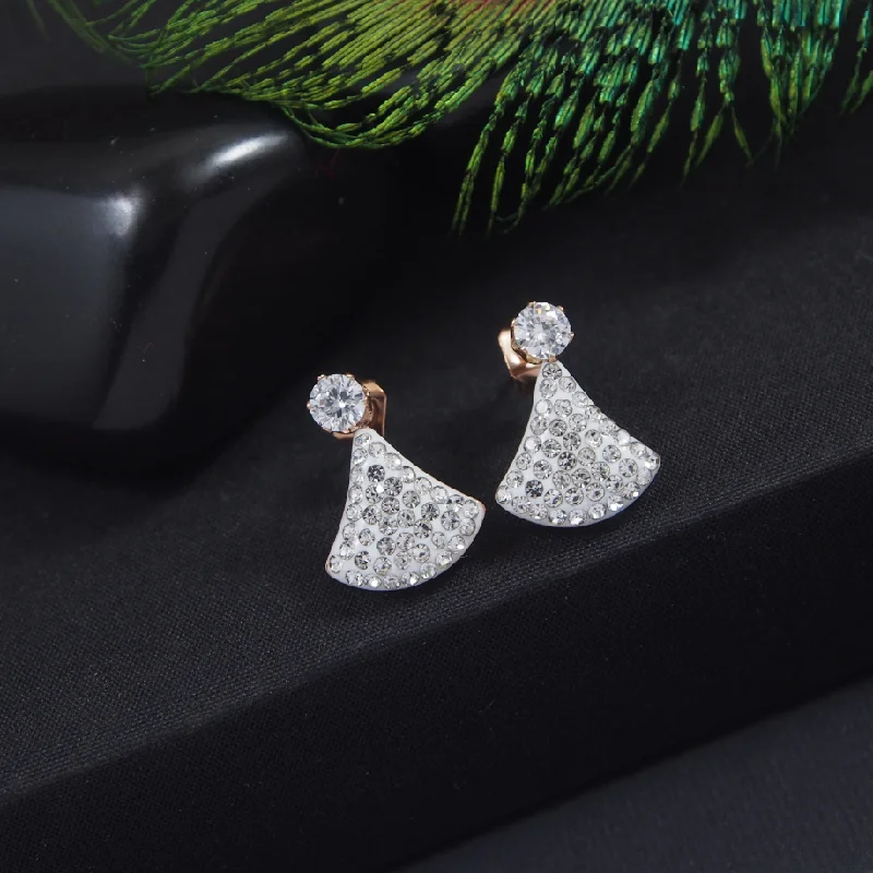 Fashionable Gold Earrings-Tarohi JewelsStainless Steel Rosegold Plated White Bulgari Diva Drop Earring-STNER 2922