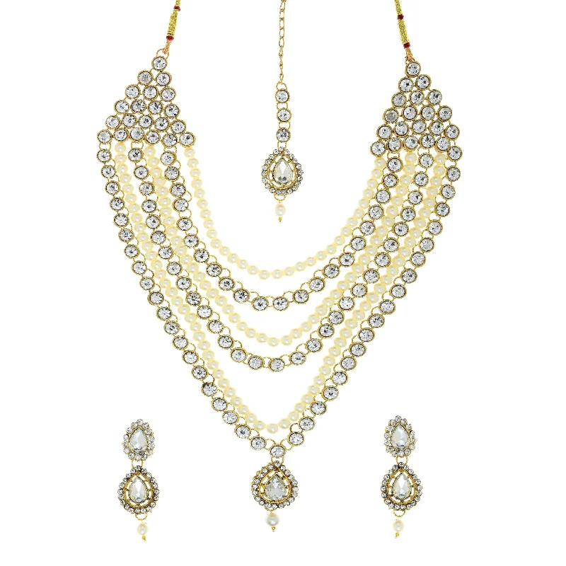 Elegant Sapphire Necklaces-Vivant Charms Austrian Stone Necklace Set With Maang Tikka - 1105112