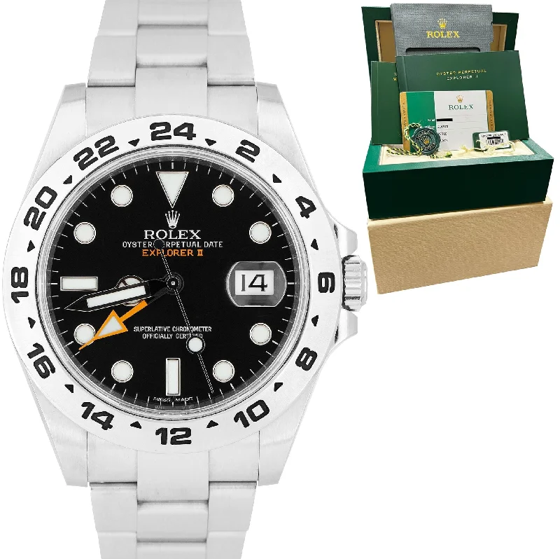 Men’s Chronograph Watches-2018 Rolex Explorer II Black Orange Stainless Steel GMT Date 42mm Watch 216570