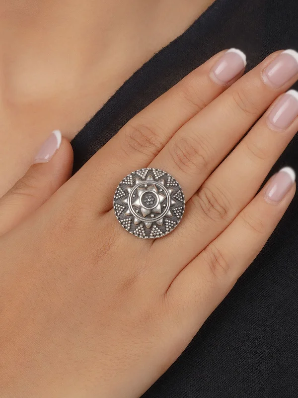 Minimalist Silver Rings-Grey Color Tribal Ring - EK-SFRNG169