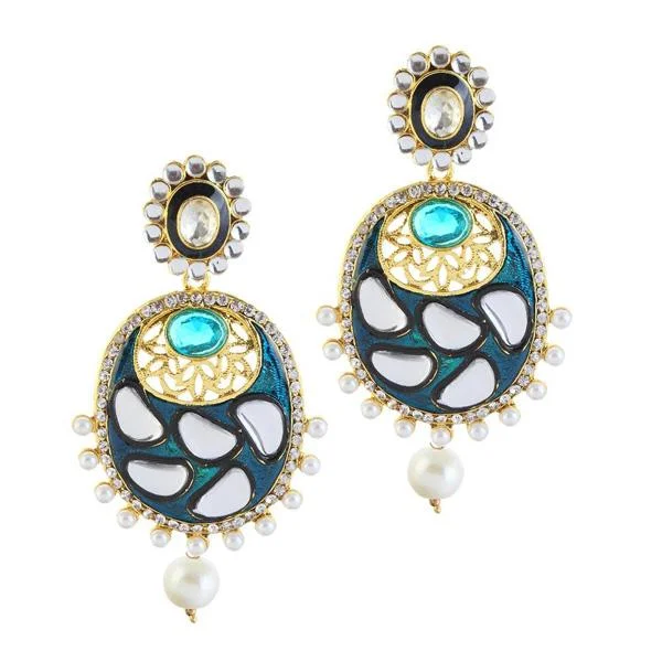 Vintage Crystal Earrings-Kriaa Blue Meenakari Gold Plated Kundan Dangler Earrings