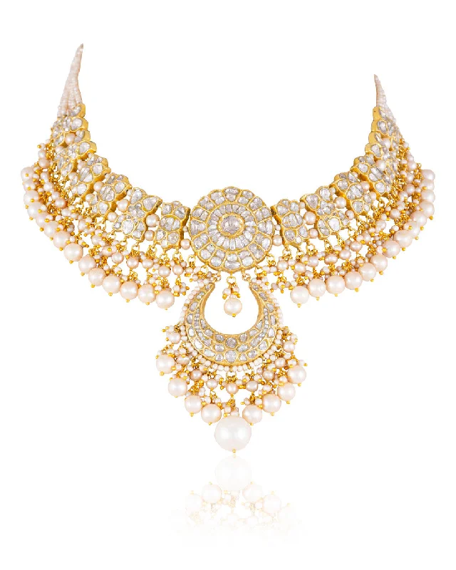 Beautiful Gold Chain Necklaces-Manusha Polki Necklace