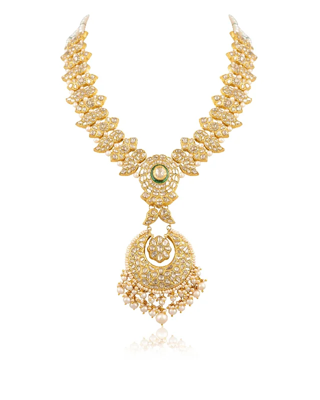 Unique Crystal Necklaces-Dhanvi Polki Long Necklace