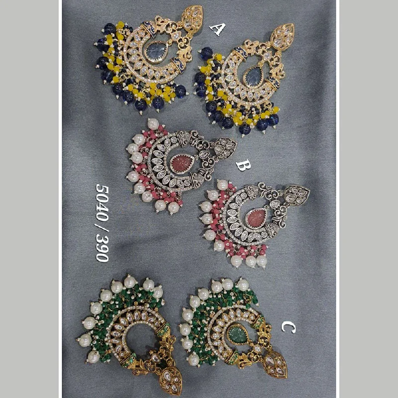 Silver Ear Cuffs-Deep Enterprises Kundan Stone And Beads Dangler Earrings