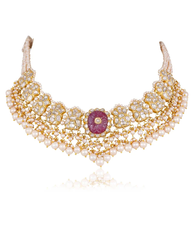 Elegant Long Necklaces-Dhruva Polki Necklace