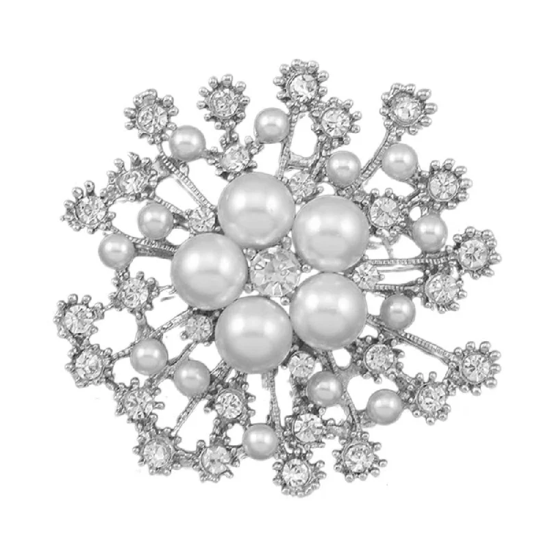 Luxury Brooch with Gemstone and Pearl Accents-Silver or Gold Brooch Pearls Rhinestone Crystal BR-014