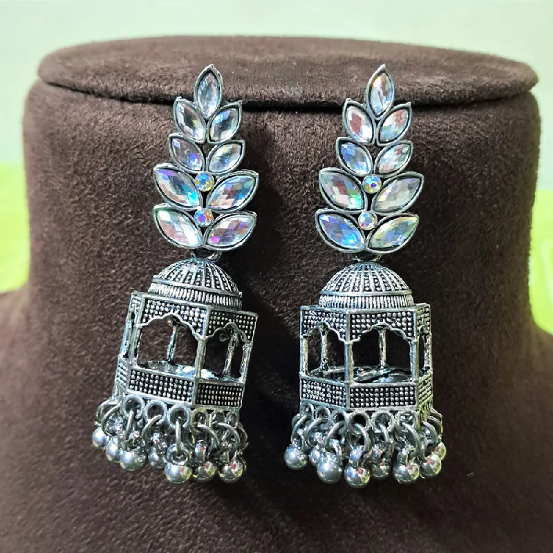 Cute Stud Earrings for Girls-H K Fashion Oxidised Plated Crystal  Stone And Pearls Jhumki Earrings