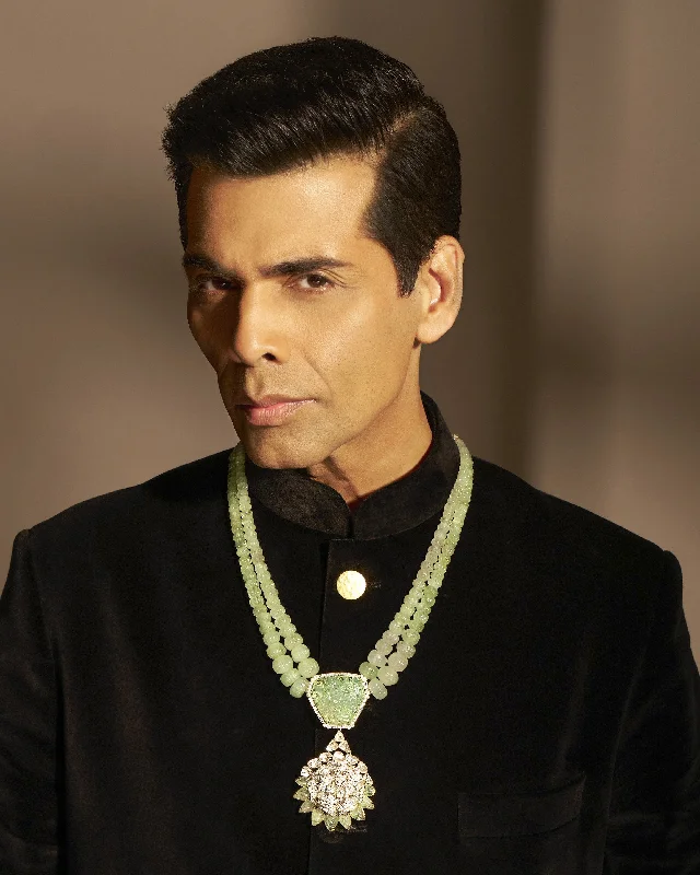 Nature-Inspired Pendant Necklaces-Karan Johar - Carved Emerald Polki And Diamond Necklace