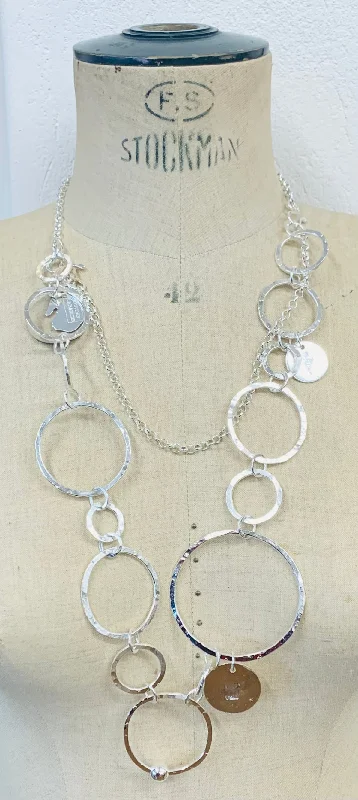 Birthstone Necklaces for Gifts-Circle long necklace silver