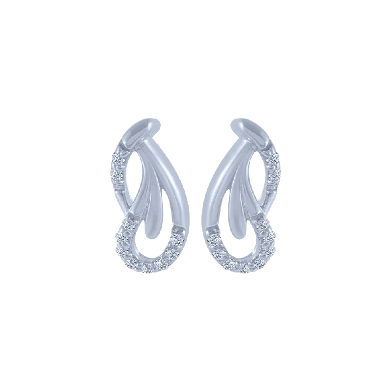 Elegant Silver Hoops-14KT (585) White Gold And Diamond Stud Earrings For Women