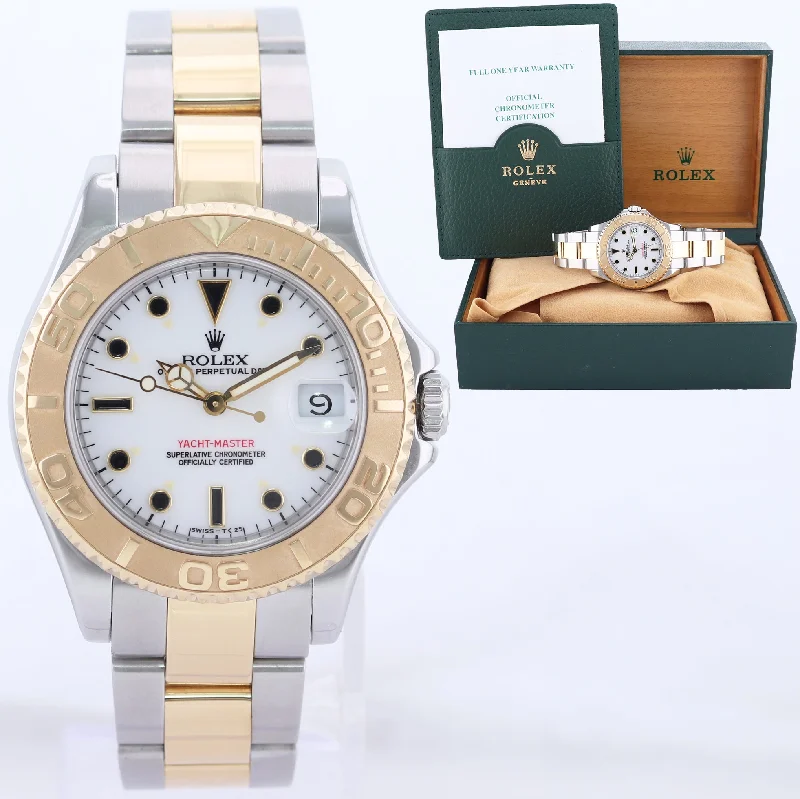 Unique Wooden Watches for Men-PAPERS Rolex Yacht-Master 68623 35mm Gold Two Tone Gold White Midsize Watch Box