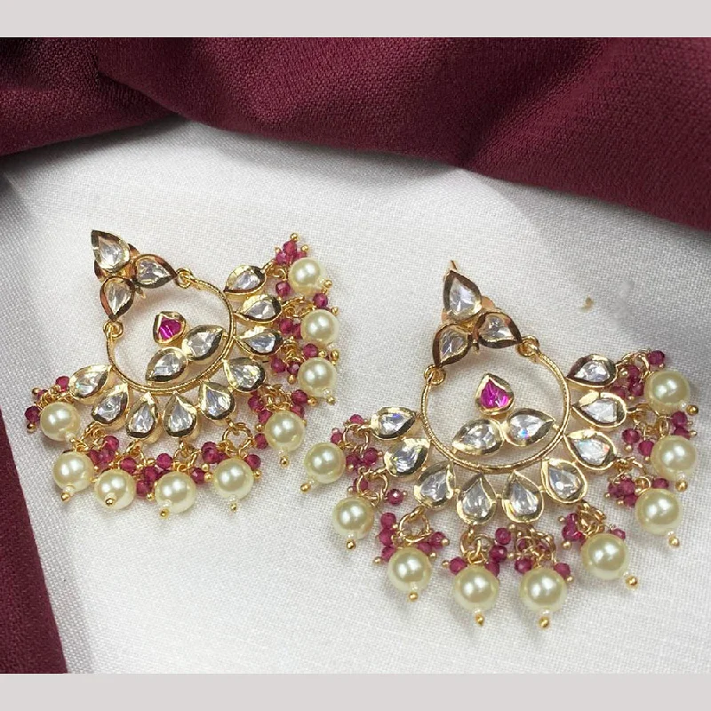 Bright Gemstone Earrings-Royal Kundan Jewellery Gold Plated Polki Kundan And Pearls Dangler Earrings