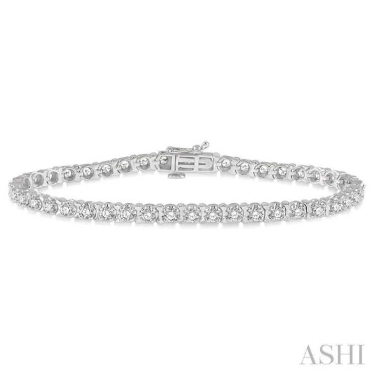 Elegant Silver Cuff Bracelets-3 ctw Round Cut Diamond Tulip Bracelet in 14K White Gold