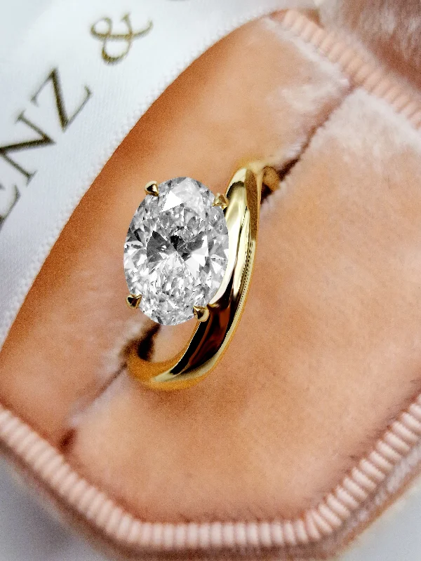 Personalized Vintage Rings-2.02 Carat Lab Grown Oval Cut Wave Diamond Engagement Ring in Yellow Gold