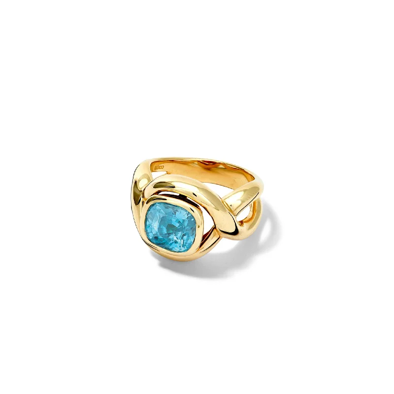 Vintage Art Deco Rings-Severine Small Ring Yellow Gold - Blue Zircon