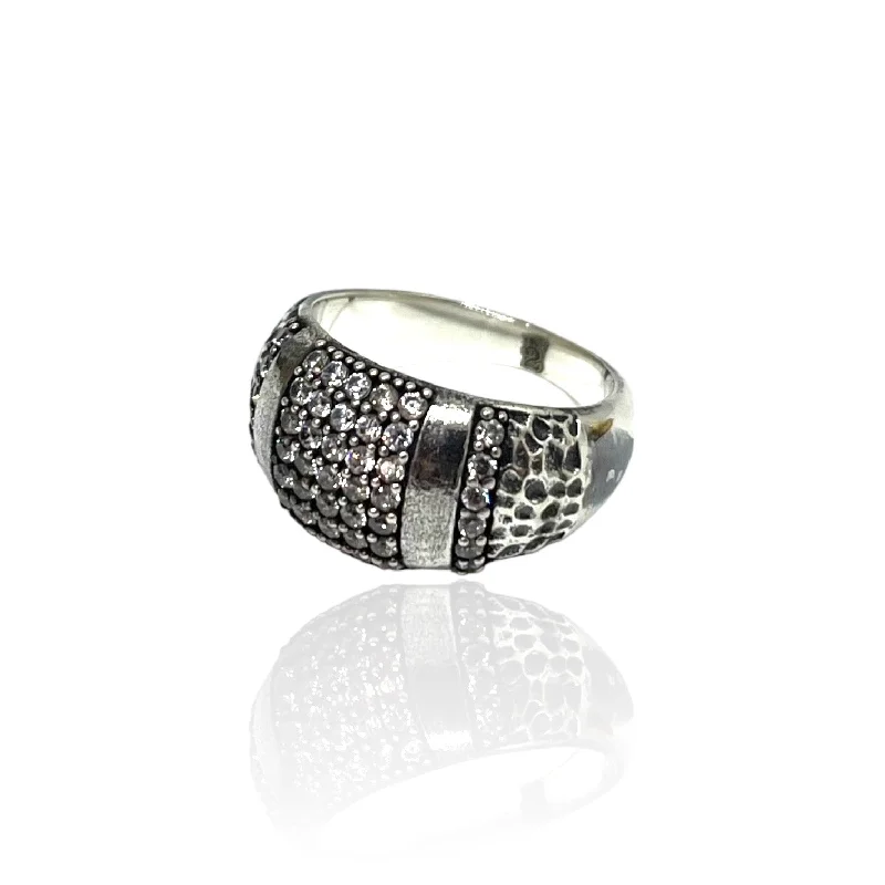 Classic Engagement Rings for Women-VINTAGE SILVER PAVE COCKTAIL RING