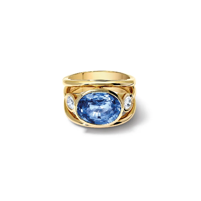 Luxury Gold Wedding Bands-Aeneus Roman Ring 18ct Yellow Gold - Sapphire & Diamond