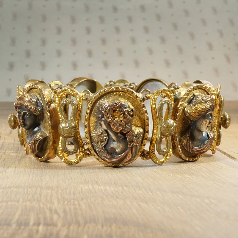 Custom Stackable Bracelets-Silver and Gold Repoussé Cameo Bracelet c1800