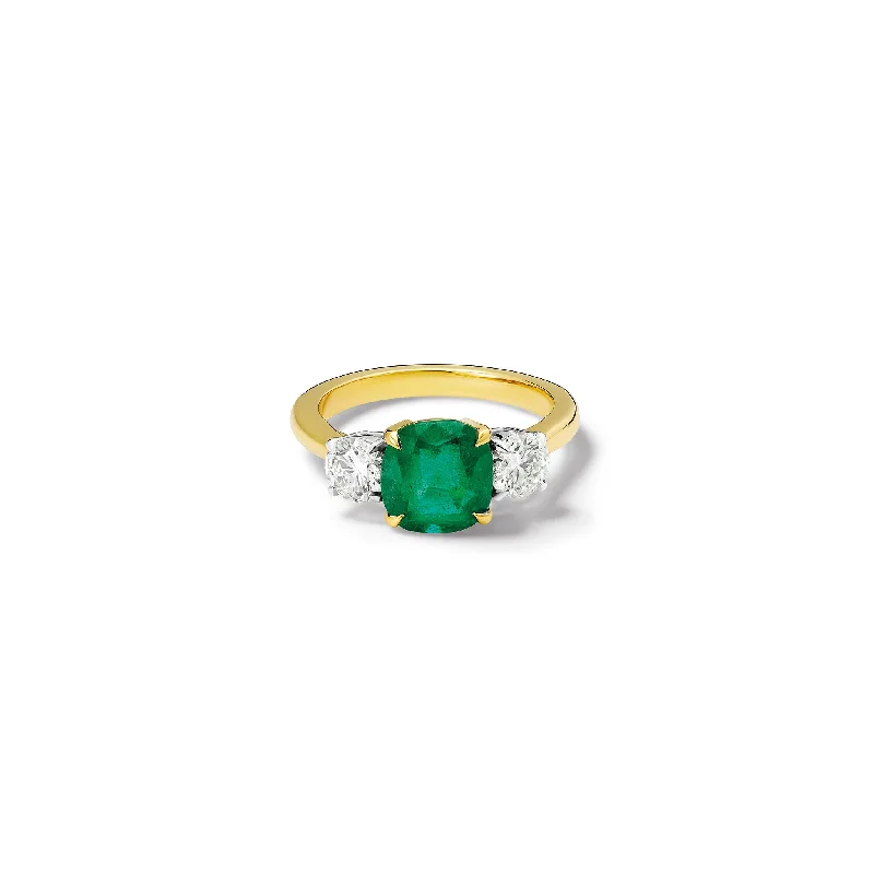 Handcrafted Engagement Rings-Delilah Engagement Ring 18ct White & Yellow Gold - Emerald & Diamond