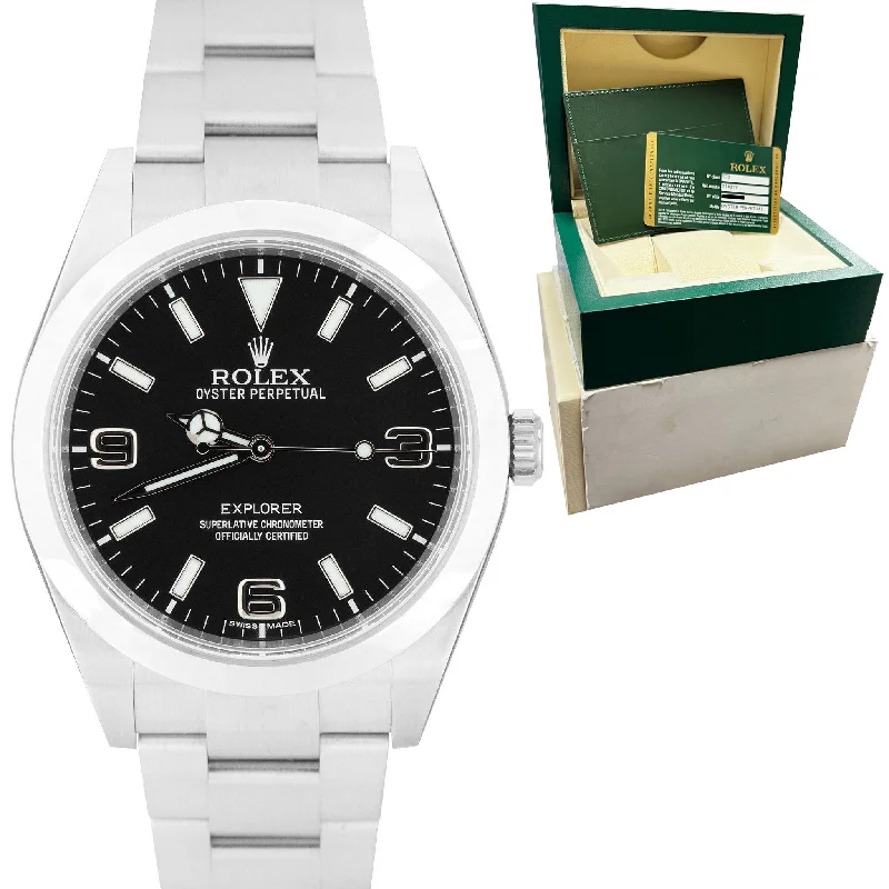 Custom Sports Watches with GPS Tracker-MINT Rolex Explorer I Black 39mm Stainless Steel Oyster Watch 214270 BOX PAPERS