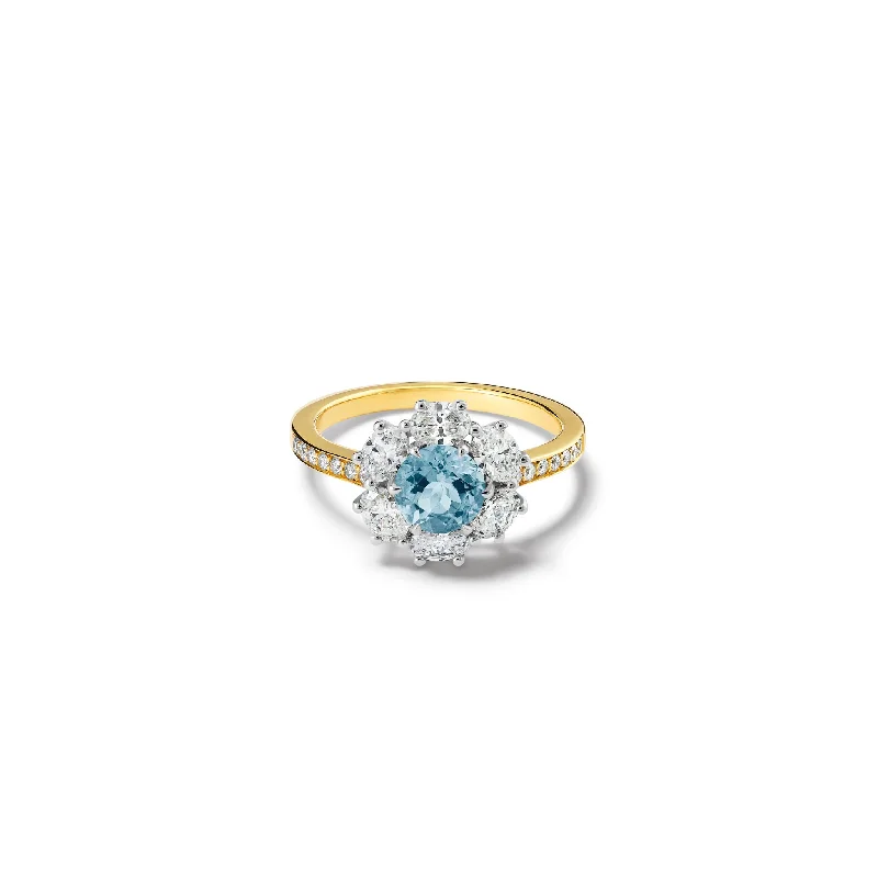 Vintage Wedding Rings-Flora Engagement Ring 18ct White & Yellow Gold - Aquamarine & Diamond