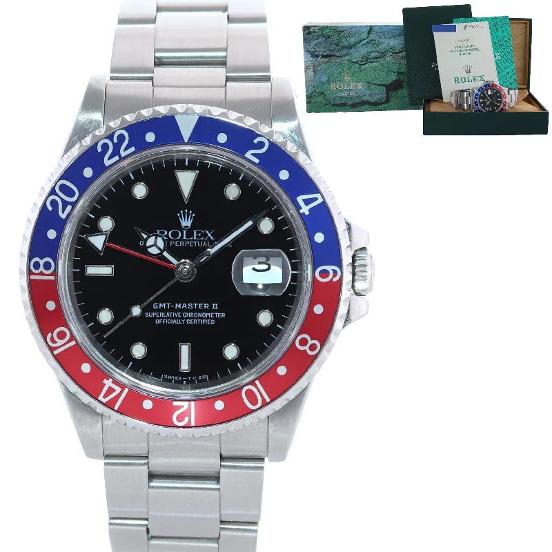 Customizable Watch Bands-PAPERS Rolex GMT-Master 2 Pepsi Blue Red Steel 16710 40mm Watch Box