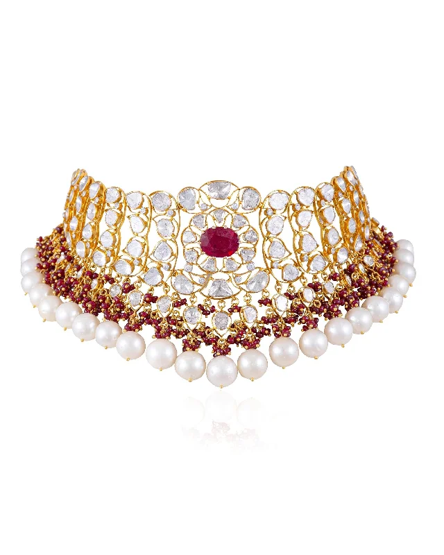 Gold and Diamond Necklaces-Samrin Polki And Diamond Necklace