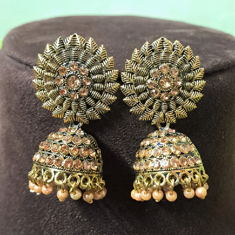 Mixed Metal Earrings-H K Fashion Gold Plated Austrian Stone And  Pearls Jhumki Earrings